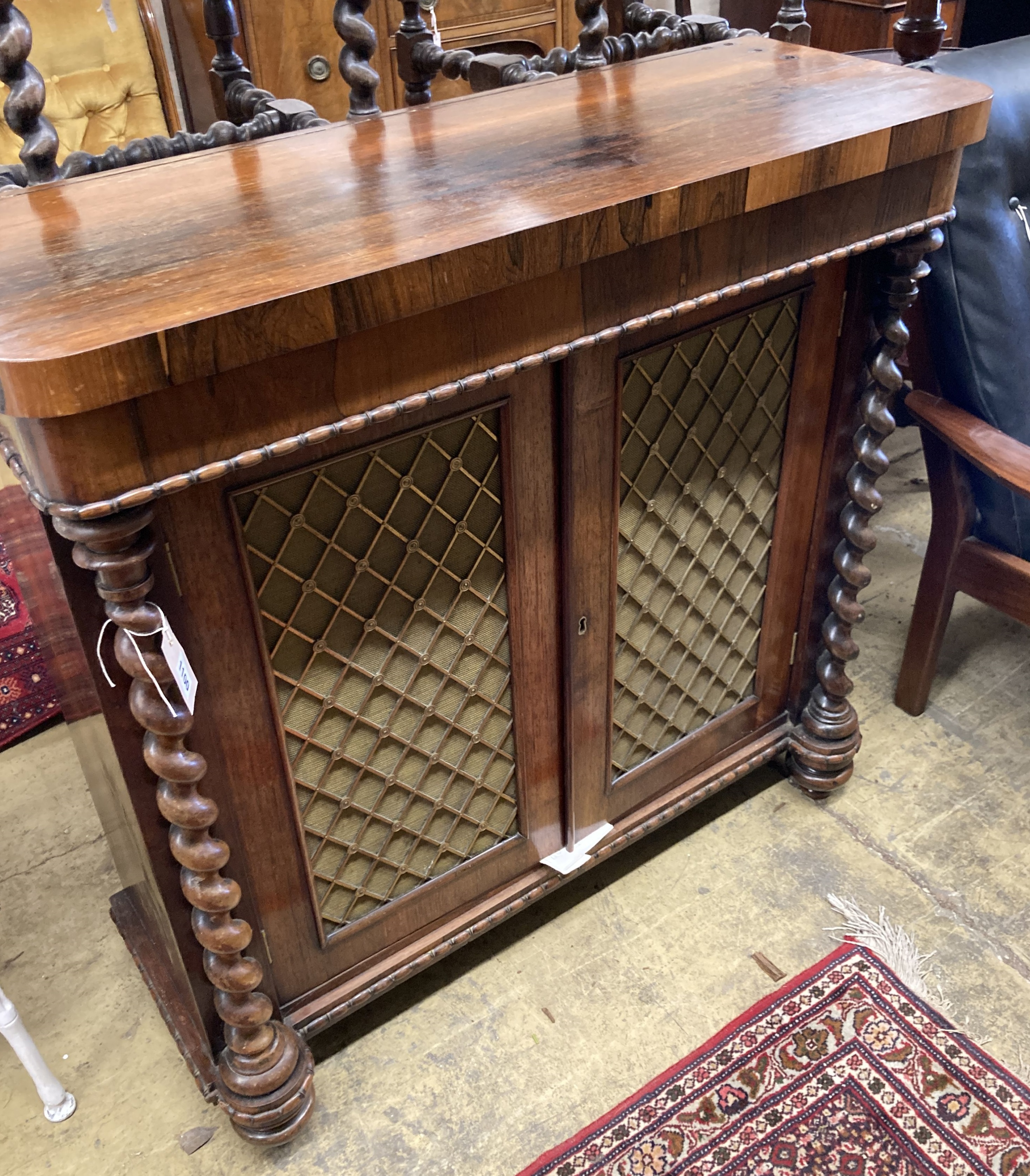 A William IV rosewood chiffonier (lacking superstructure), width 98cm, depth 34cm, height 92cm